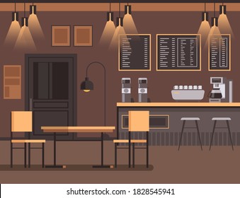 Bar cafe interior furniture concept. Vector flat graphic design illustration