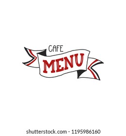 bar cafe menu hand lettering quote in modern style on stripped ribbon red and black