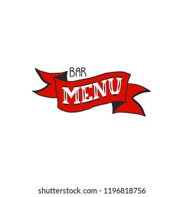bar cafe menu hand lettering quote in modern style on red ribbon