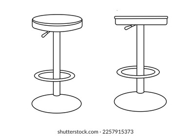 Bar Chair, stool editable vector illustration on white background. chair Line art, clip art, Adjustable Chair, Hand-drawn design elements.