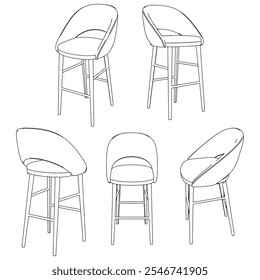 Bar chair and stool editable vector illustration  Fancy line art design, hand-drawn elements for modern bar furniture, stylish seating, and interior decor. Perfect for kitchen, lounge, or pub settings