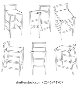 Bar chair and stool editable vector illustration  Fancy line art design, hand-drawn elements for modern bar furniture, stylish seating, and interior decor. Perfect for kitchen, lounge, or pub settings