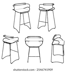 Bar chair and stool editable vector illustration  Fancy line art design, hand-drawn elements for modern bar furniture, stylish seating, and interior decor. Perfect for kitchen, lounge, or pub settings