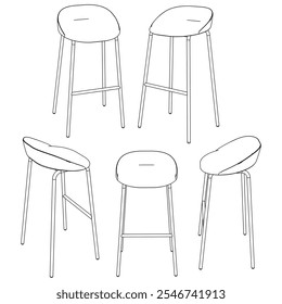 Bar chair and stool editable vector illustration  Fancy line art design, hand-drawn elements for modern bar furniture, stylish seating, and interior decor. Perfect for kitchen, lounge, or pub settings