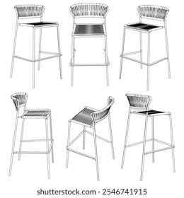 Bar chair and stool editable vector illustration  Fancy line art design, hand-drawn elements for modern bar furniture, stylish seating, and interior decor. Perfect for kitchen, lounge, or pub settings