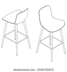 Bar Chair, Bar stool editable vector illustration on white background. chair Line art, clip art, Fancy Chair, Hand-drawn design elements