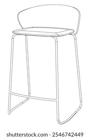 Bar Chair, Bar stool editable vector illustration on white background. chair Line art, clip art, Fancy Chair, Hand-drawn design elements