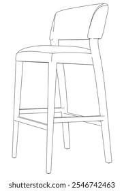 Cadeira de bar, banqueta de bar ilustração vetorial editável em fundo branco. cadeira Line art, clip art, cadeira chique, Elementos de design desenhados à mão