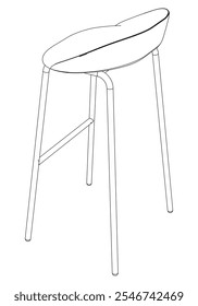 Cadeira de bar, banqueta de bar ilustração vetorial editável em fundo branco. cadeira Line art, clip art, cadeira chique, Elementos de design desenhados à mão