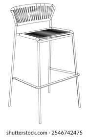 Silla de bar, taburete de bar editable Ilustración vectorial sobre fondo blanco. arte de línea, arte de Clip, silla de lujo, Elementos de diseño dibujados a mano