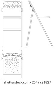 Bar Chair, Bar stool editable vector illustration on white background. chair Line art, clip art, Fancy Chair, Hand-drawn design elements with Front, Side, and Top Views