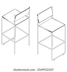 Bar Chair, Bar stool editable vector illustration on white background. chair Line art, clip art, Fancy Chair, Hand-drawn design elements with isometric Views