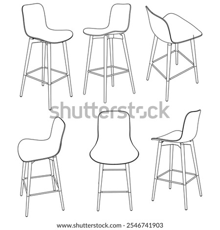 Bar chair and stool editable vector illustration  Fancy line art design, hand-drawn elements for modern bar furniture, stylish seating, and interior decor. Perfect for kitchen, lounge, or pub settings