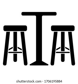 Bar chairs and table icon in modern Silhouette style design. Vector illustration isolated on white background.