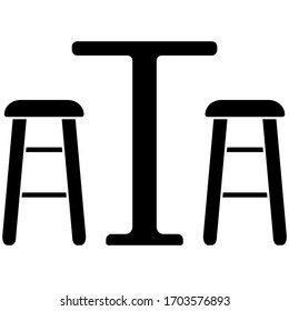 Sillones de bar e icono de mesa en un diseño de estilo moderno de silueta. Ilustración vectorial plana aislada en fondo blanco.