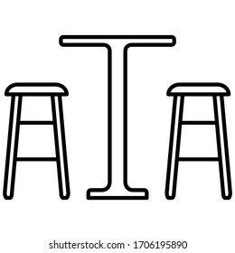 Bar chairs and table icon in trendy outline style design. Vector illustration isolated on white background.