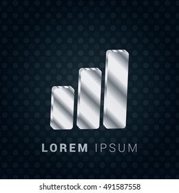 Bar Chart 3D silver/platinum metallic chromium precious Icon / Logo Design