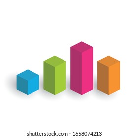 Bar chart of 4 columns. 3D isometric colorful vector graph.