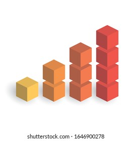 Bar chart of 4 growing columns. 3D isometric colorful vector graph. Economical growth, increase or success theme.