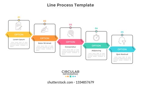 Bar chart with 5 descending rectangular elements. Diagram with five stages, business plan or porcess visualization. Modern infographic design template. Flat vector illustration for presentation.