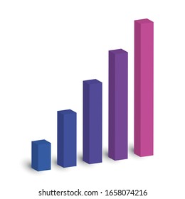 Bar Chart Of 5 Growing Columns. 3D Isometric Colorful Vector Graph. Economical Growth, Increase Or Success Theme.