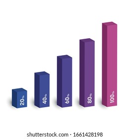 Bar Chart Of 5 Growing Columns. 3D Isometric Colorful Vector Graph. Economical Growth, Increase Or Success Theme.