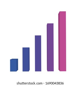 Bar chart of 5 growing columns. 3D isometric colorful vector graph. Economical growth, increase or success theme.
