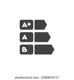 A bar chart with an A+ rating vector icon. filled flat sign for mobile concept and web design. Energy Rating glyph icon. Appliance efficiency grading symbol, logo illustration. Vector graphics