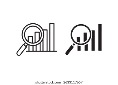 Bar chart analytics icons with magnifying glass vector