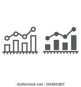 Bar chart analytics line and glyph icon, business and finance, graph sign, vector graphics, a linear pattern on a white background, eps 10