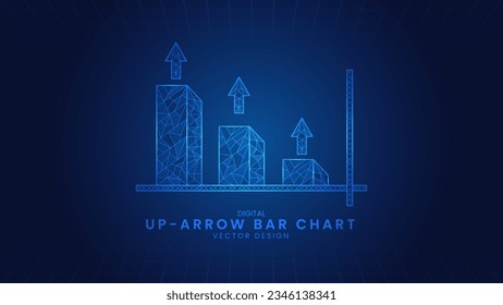 Balkendiagramm mit einem nach oben gerichteten, wachsenden Geschäft. Investment Graph zum Erfolg, Market Profit. Vektorgrafik im Low-Poly-Stil