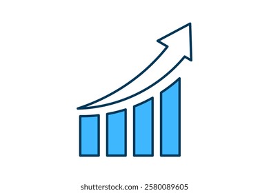 bar chart with arrow icon vector. Icon related to graph and seo . suitable for web site, app, user interfaces, printable etc. solid icon style. simple vector design editable