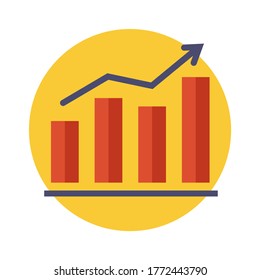 bar chart with arrow. vector business analytics graph with growing trend in flat style