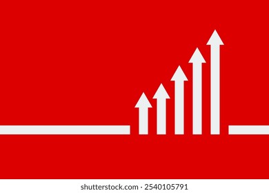 gráfico de barras com tendência crescente de setas, conceito dinâmico negativo, progresso positivo, fundo vermelho