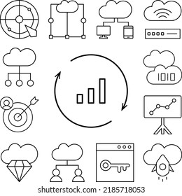 Bar chart, arrows, SEO icon in a collection with other items