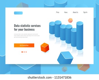 Bar chart banner, statistic and planning concept, business analytics isometric vector illustration