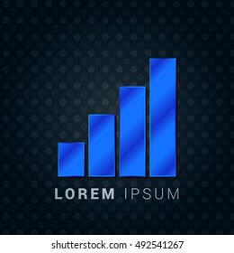 Bar Chart Blue metallic chromium precious Icon / Logo Design