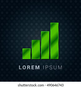 Bar Chart Bright Green chromium precious metallic 3D Icon / Logo Design