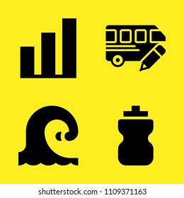 bar chart, bus, wave and bottle vector icon set. Sample icons set for web and graphic design