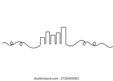 Gráfico de barras ícone de negócios desenho contínuo de uma linha em estilo minimalista para crescimento e conceito de dados