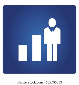 bar chart and business people icon in blue background