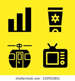 bar chart, cable car cabin, sun cream and television vector icon set. Sample icons set for web and graphic design