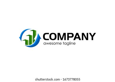Gráfico de barras y flecha de círculo para el concepto de diseño de logotipo, muy adecuado para diversos propósitos empresariales, también para icono, símbolo y muchos más.