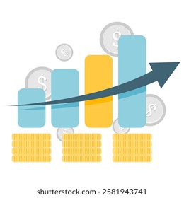 bar chart with coin element, business and financial analysis