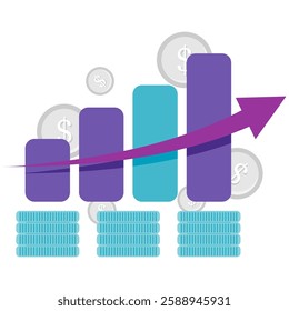 bar chart with coin element, business and financial analysis