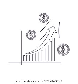 bar chart with coins isolated icon