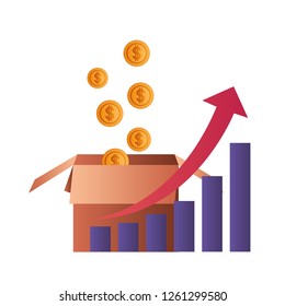 bar chart with coins isolated icon
