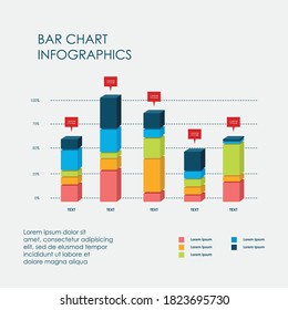 Bar Chart Data Infographics Elements 3D Vector Flat Design, Sign, Icon Full Color, Template