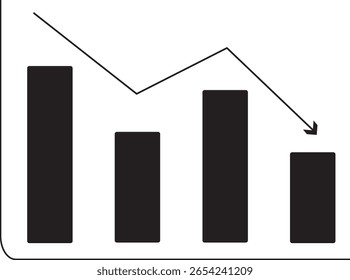A bar chart with a declining trend line