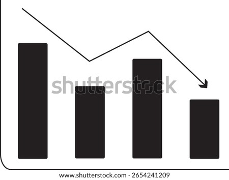 A bar chart with a declining trend line
